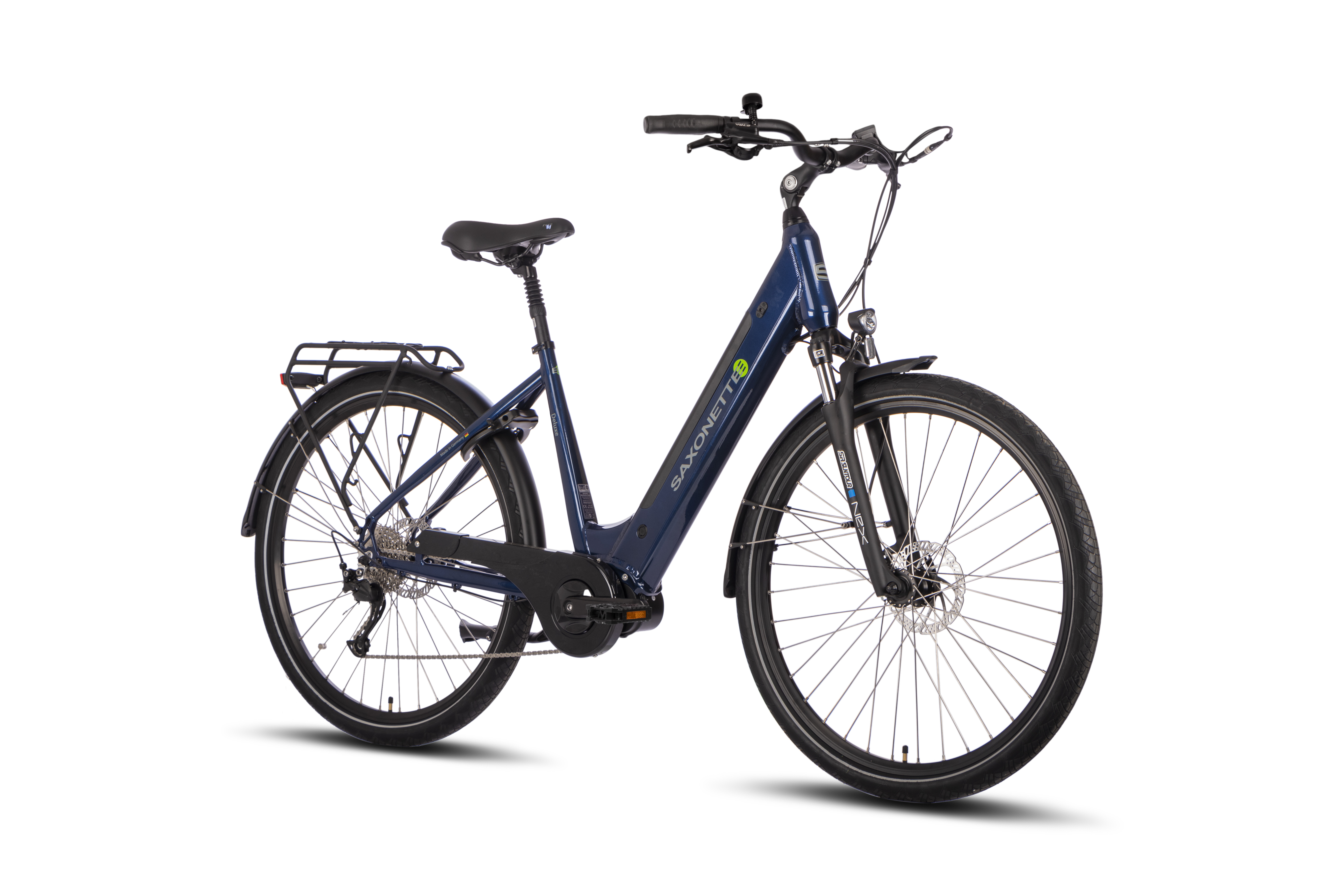 SAXONETTE Deluxe Sport E-Bike Wave 9 Gang Kettenschaltung Federgabel Scheibenbremsen nightblue glänzend