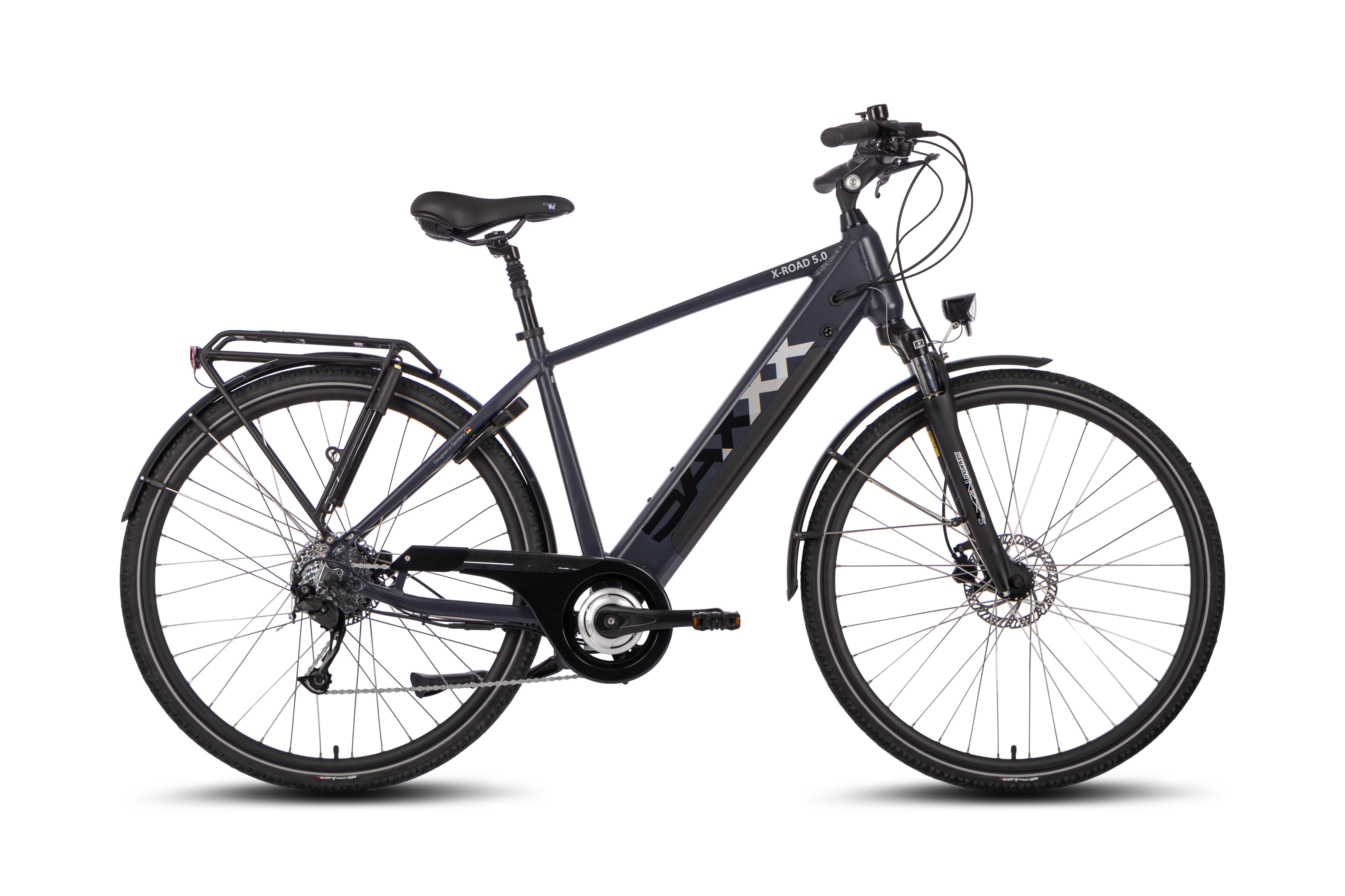 SAXXX X-Road 5.0 E-Trekkingbiken Scheibenbremsen Federgabel 9 Gang B-Ware neuwertig Diamant blau-grau matt