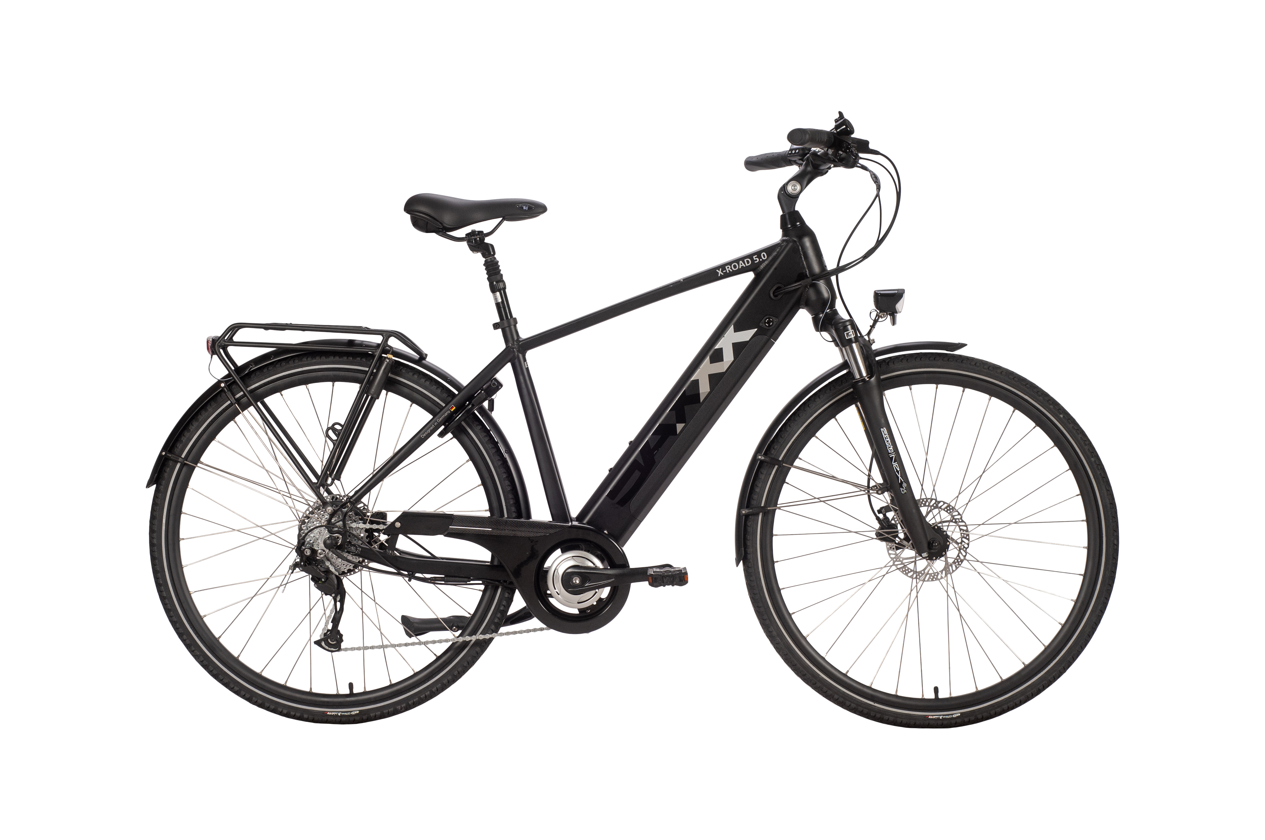SAXXX X-Road 5.0 E-Trekkingbike 9 Gang Federgabel Scheibenbremsen 2. Wahl neuwertig Diamant schwarz matt